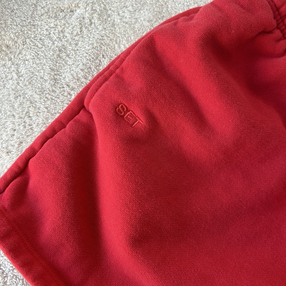 SET ACTIVE Shorts Womens Small Red Fleece Sweat Elastic Waist Soft Lounge USA - Picture 2 of 7